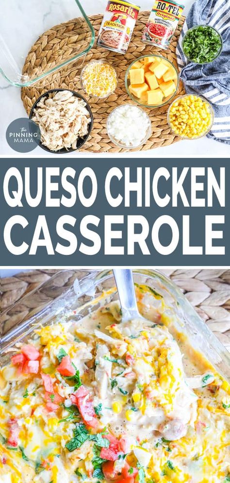 Queso Chicken And Rice, Simple Chicken Casserole, Traditional Refried Beans, The Pinning Mama, Queso Chicken, Chicken And Rice Casserole, Chicken Casserole Easy, Chicken Corn, Filling Dinner