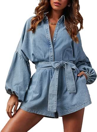 Womens Denim Jumpsuit, Jean Jumpsuit, Romper For Women, Jumpsuit Short, Denim Belt, Short Playsuit, Denim Romper, Cute Comfy Outfits, Jumpsuit Fashion