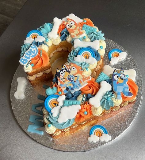 Bluey themed number cake 💙🩵 - #blueycake #blueybirthdayparty #2ndbirthdaycake #childrenscakes #childrensbirthdaycakes #blueybirthdaycake… | Instagram Bluey Birthday Cupcake Cake, Mini Bluey Cake, Number 2 Bluey Birthday Cake, Number 2 Bluey Cake, Bluey Duck Cake Ideas, Number Cake Bluey, Bluey Two Year Old Party, Bluey Cupcake Cake Ideas, Bluey Cakesicles