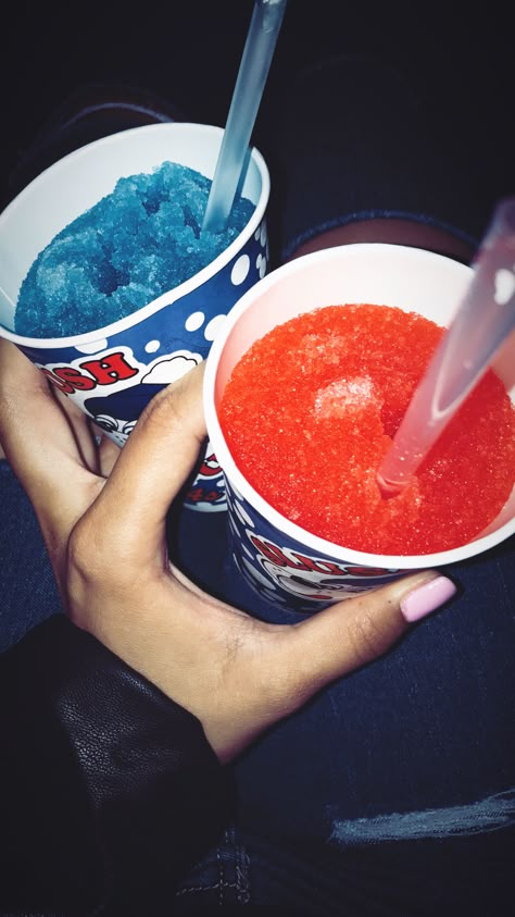 His&Hers #slush #slushy #yum #red #blue Slush Puppy Aesthetic, Red And Blue Slushie Purple Tongue, Blue And Red Slushie Kiss, Blue And Red Slushie, Blue Slushie, 80s Fits, Jason Dean, Slush Puppy, Cute Date Ideas