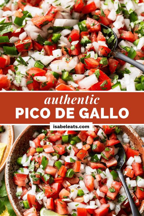 This pico de gallo recipe is a classic and authentic Mexican dish made with fresh tomatoes, onions, jalapeños, cilantro, and lime juice. Best Pico De Gallo Recipes, Pico De Galo Recipes, Authentic Mexican Salsa, Homemade Pico, Tomato Salsa Recipe, Mexican Appetizers, Mexican Salsa, Fresh Tomato Salsa, Mexican Food Recipes Easy