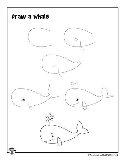 How to Draw a Whale Draw A Whale, Draw Animals For Kids, Teach Kids To Draw, Animals To Draw, Draw For Kids, Whale Drawing, Desenhos Love, Draw Step By Step, Drawing Lessons For Kids