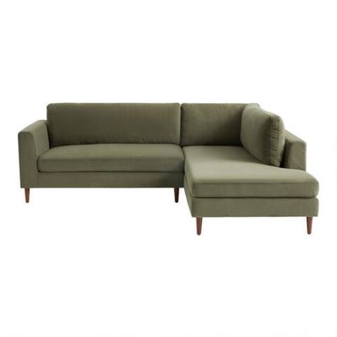 Sage Green Velvet Right Facing Camile Sectional Sofa | World Market Small Sectional Couch, Small House Renovation, Green Sectional, Mid Century Sectional, Small Sectional, Industrial Contemporary, Green Velvet Sofa, Sectional Sofas, Apartment Inspiration