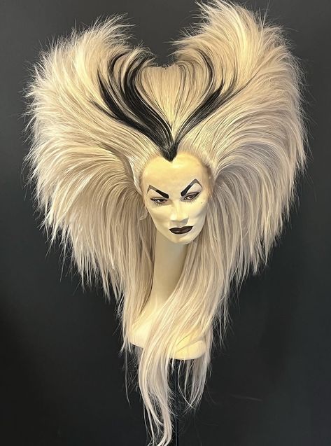 Weird Hairstyles For Women, Drag Wig Styles, Geometric Hairstyles, Odd Hairstyles, Drag Wigs Styling, Drag Hairstyles, Insane Hairstyles, Crazy Wigs, Villain Hair