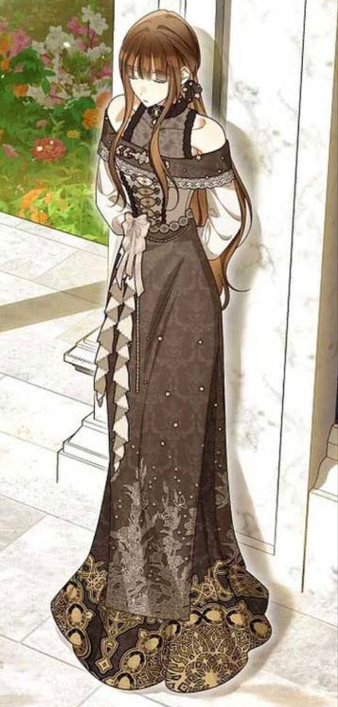 Spring Outfits Fancy, Victorian Anime Woman, Historical Manhwa Dress Design Sketches, Manwha Dresses Design, Anime Royalty Outfits, Manhwa Dress Designs, Manhwa Gowns, Royal Outfits Princesses, Modern Royalty Outfit