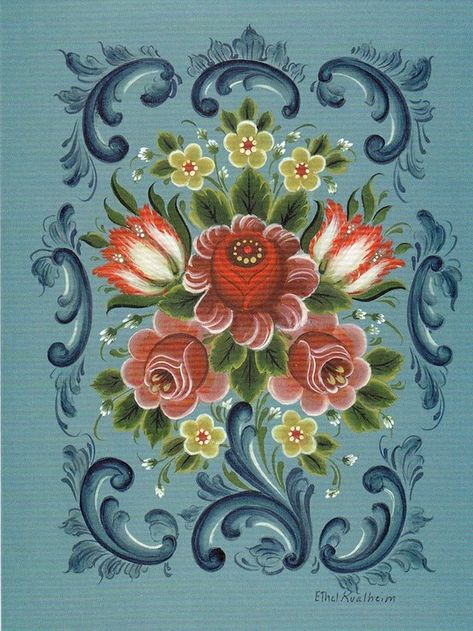 rosemaling | Rosemaling Rosemaling Pattern, Motifs Art Nouveau, Norwegian Rosemaling, Tole Painting Patterns, زجاج ملون, Russian Folk Art, Folk Art Flowers, Scandinavian Folk Art, Tole Painting