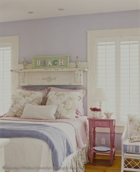 Sweet Summer Style at Periwinkle Cottage | Tracey Rapisardi Style Lavendar Bedrooms, Periwinkle Bedroom, Periwinkle Room, Cottage Room, Beach House Bedroom, Sleeping Porch, Cottage Bedroom, Bedroom Photos, Beach Bedroom