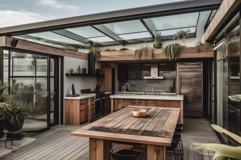 20 Covered Deck Ideas to Upgrade Your Space - Taskrabbit Blog Covered Rooftop Deck, Covered Roof Deck, Clear Roof Deck, Tiny Home With Rooftop Deck, Covered Patio With Clear Roof, Rooftop Hideout, Rooftop Observation Deck, Wooden Patio Furniture, Lattice Structure