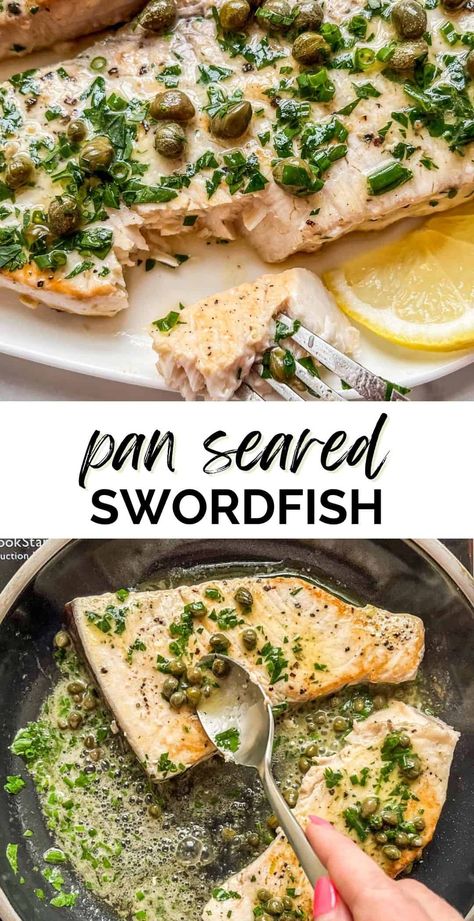 This flavorful pan seared swordfish steak is so simple to make and tastes wonderful. Swordfish Recipes Pan Seared, Pan Seared Swordfish, Swordfish Steak, Seafood Dinner Recipes, Swordfish Recipes, Fish Dinner Recipes, Homemade Cookbook, Best Seafood Recipes, Fish Recipes Healthy