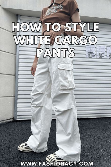 How to Style White Cargo Pants White Cargo Pants Outfit, White Cargo Pants, Cargo Pants Outfit, Oversized Streetwear, Cargo Pants Women, Pants Women, Images Gif, Fashion Flats, Pants Outfit