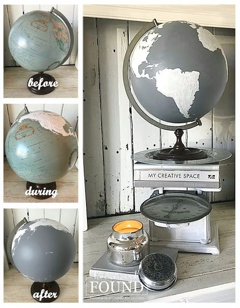 Globe Centerpiece Ideas, Globe Repurpose, Globe Makeover, Painted Globe Diy, Globe Diy Projects, Globe Ideas, Travel Theme Decor, Drinks Globe, Globe Projects