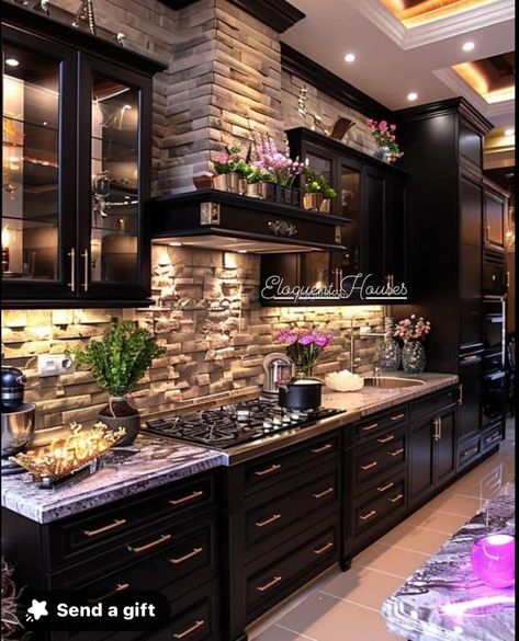 Dark Stone Countertops Kitchen, Dream Life House, Dream Kitchens Design, Dark Kitchen Cabinets, Apartment Decor Inspiration, Kitchen Inspiration Design, Luxury Homes Dream Houses, Luxury Kitchens, Dream House Interior