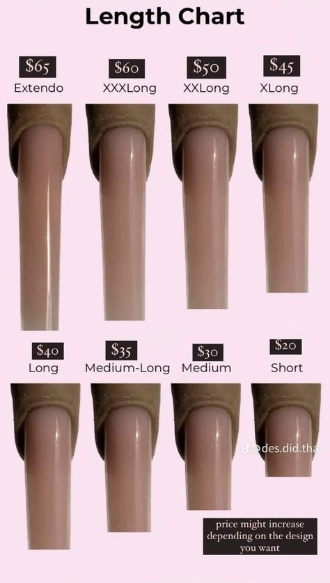 Nail Sizes Shape Chart Long, Nails Acrylic Size Chart, Square Nails Length Chart, Square Nail Sizes, Acrylic Nail Chart Length, Nails Acrylic Length Chart, Acrylic Nails Length Chart Square, Acrylic Nail Sizes Chart Length, Length Nails Chart