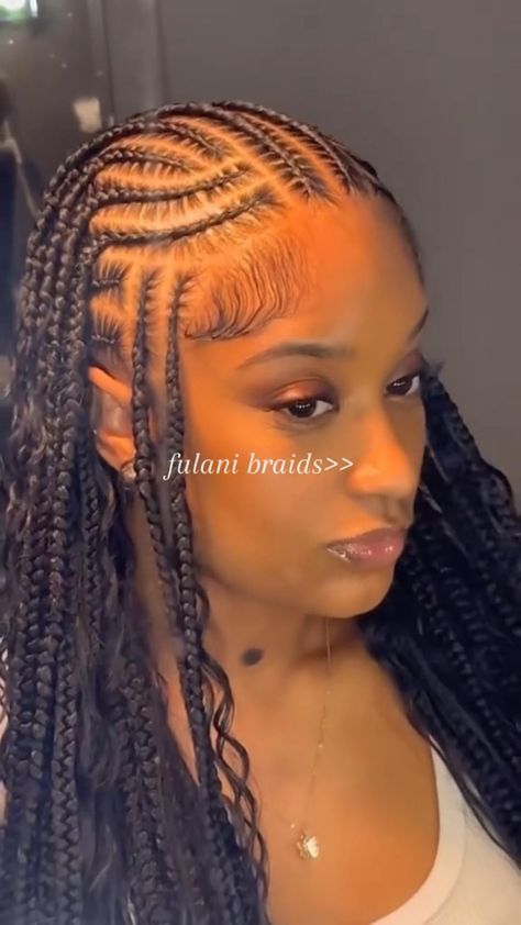 Black Girls Hairstyles Box Braids, Hairstyle Ideas For Black Girls Braids, Fulani Braids Ideas, Cute Half Up Half Down Hairstyles Braids, Feed In And Knotless Braids, Jessica The Prankster Braids, How To Style Cornrows Braids, Cornrows Into Braids, Knotless Braids With Heart On The Side