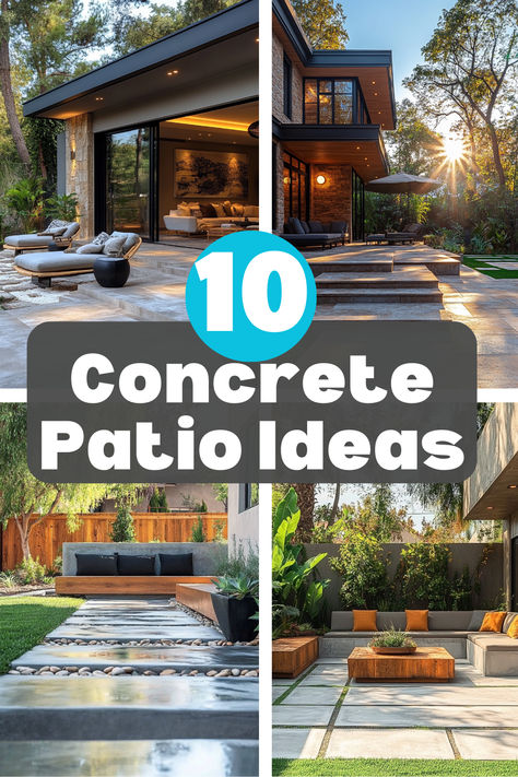 Concrete Patio Ideas Cement Patio Designs, Small Concrete Backyard Ideas, Concrete Slab Patio Ideas, Concrete Pad Patio Ideas, Deck And Concrete Patio Combo, Backyard Patio Ideas On A Budget, Raised Concrete Patio Ideas, Covered Patio Makeover, Backyard Concrete Ideas