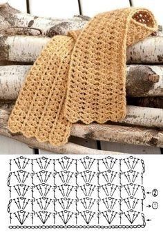 Jaket Crochet, Corak Krusye, Crochet Scarf Diagram, Crochet Lace Scarf Pattern, Pola Rok, Crochet Scarf For Beginners, Crochet Shawl Diagram, Crochet Bookmark Pattern, شال كروشيه