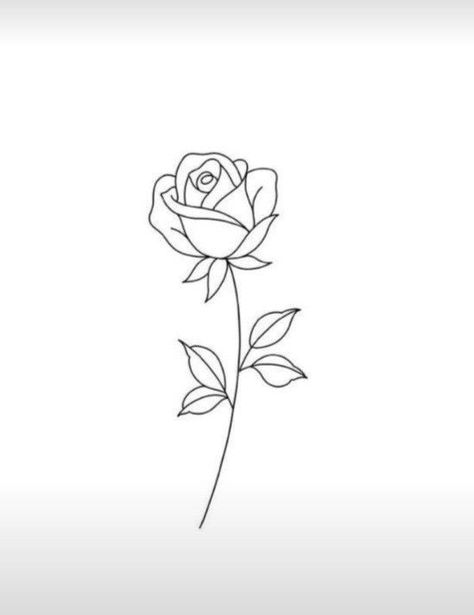 Simple Rose Outline Tattoo, Line Rose Tattoo Design, Simple Rose Tattoo Design, Minimal Rose Tattoo Design, Rose Minimal Tattoo, Rose Illustration Simple, Flower With Stem Tattoo, Linework Rose Tattoo, Small Rose Outline