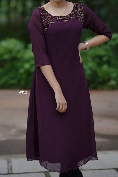 latest 50 Types of Georgette Kurti & Kurta Designs For Different Occasions (2022) Umbrella Kurti Neck Design, Umbrella Kurti Design, Kurti Neckline, Chudidhar Designs, Long Kurti Patterns, 2nd Pregnancy, Georgette Kurtis, Designs Kurti, Simple Kurtis