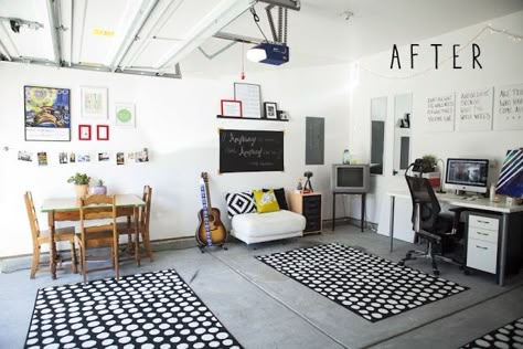 Bedroom Art Studio, Garage Hangout, Garage Art Studio, Garage Playroom, Garage Redo, Garage Transformation, Studio Makeover, Studio Garage, Homeschool Space