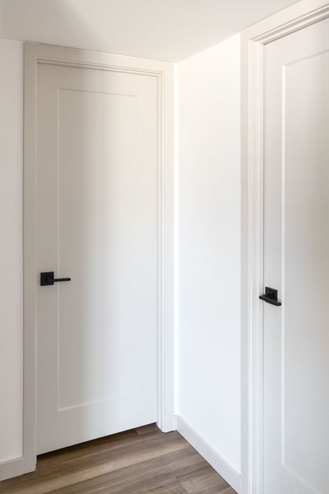 Interior Door Selection, 1 Panel Doors, Alabaster Vs Classic Grey, Simple Doors Design, Interior Door Black Hardware, Modern Door Hardware Interior, Closet Doors Same Color As Wall, Interior Design Doors Modern, Door Inspiration Interior