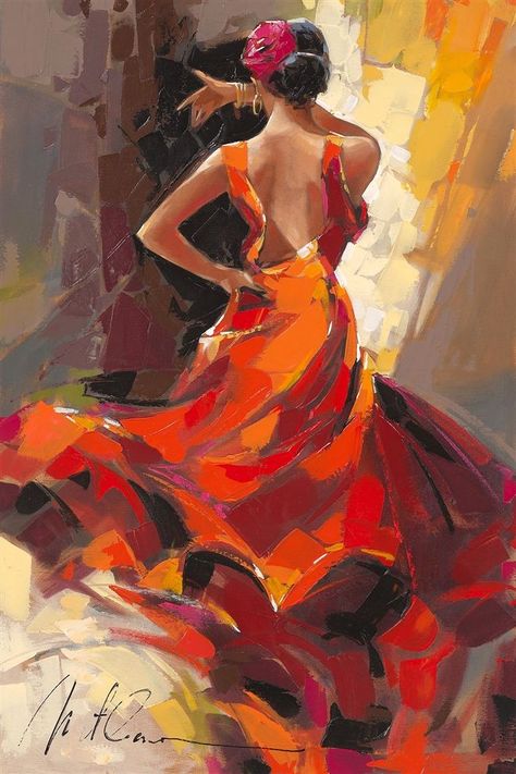 Browse Artwork by Anatoly Metlan - Park West Gallery Dancer Painting, Spanish Dancer, Dancers Art, Dress Painting, Dance Paintings, Female Dancers, Spanish Art, Flamenco Dancers, Soyut Sanat Tabloları