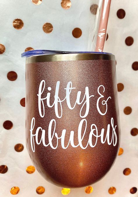 Fifty And Fabulous, Moms 50th Birthday, Gold Tumbler, Birthday Gift Photo, Fifty Birthday, Friend Birthday Gift, Gifts For My Girlfriend, 50 And Fabulous, 50th Birthday Gifts