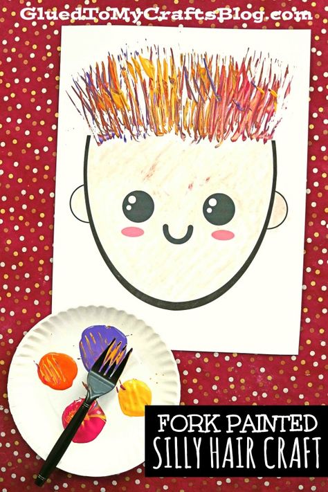 #gluedtomycrafts Fork Painted Silly Hair Paper Craft Idea For Kids - Free Printable INCLUDED! Crazy Hair Craft Preschool, Crazy Hair Craft, Crazy Hair Activities For Preschool, Hair Activity For Preschool, Hair Crafts For Preschoolers, My Body Art And Craft, Hairdresser Preschool Activities, Hair Crafts For Kids, Hair Activities For Preschool