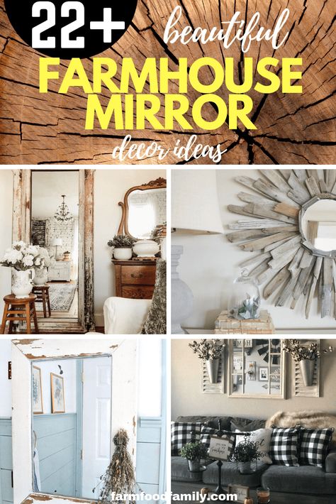 22+ Beautiful Farmhouse Mirror Decor Ideas & Designs For Your House 2019 Using Mirrors To Decorate, Small Mirror Wall Decor Ideas, Round Mirror Decor Ideas, Farmhouse Mirror Decor, Small Mirror Wall Decor, Wood Framed Bathroom Mirrors, Funky Mirrors, Mirror Decor Ideas, Farmhouse Mirrors