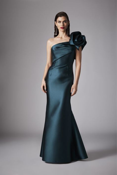 Evening Dresses Elegant Glamour Satin, Dramatic Skirt, Couture Evening Dress, High Low Gown, Draped Bodice, Bridal Jumpsuit, Alabama Weddings, Terani Couture, One Shoulder Gown