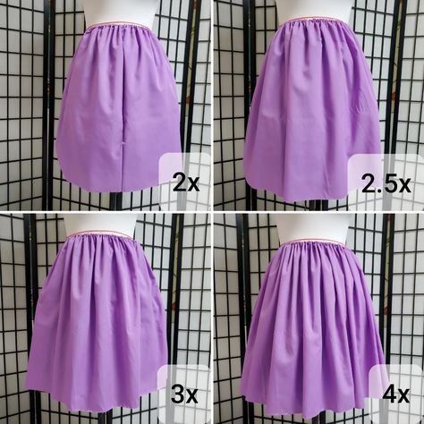 Gathered skirts - 2x, 2.5x, 3x, 4x comparison - Imgur Gathered Skirt Sewing Pattern, Sew Gathered Skirt, Diy Gathered Skirt, Gathered Skirt Tutorial, Ribbon Skirt Tutorial, Ribbon Skirts Pattern, Gathered Skirt Pattern, Gathered Circle Skirt, Diy Daisy