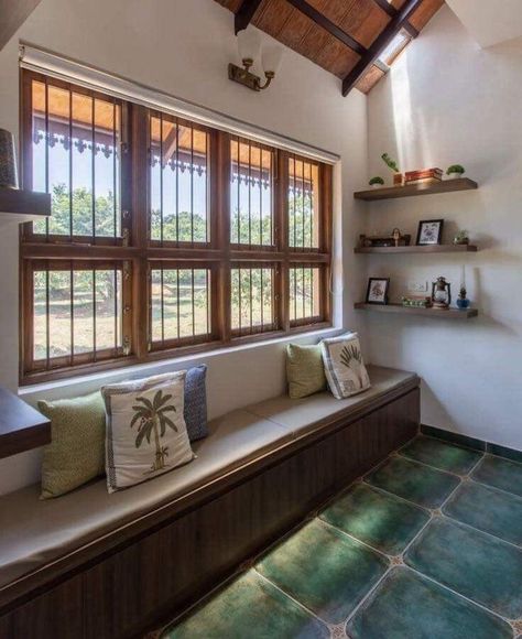 Chettinad House, Window Seat Design, House Window Design, Indian Home Design, Indian Home Interior, Kerala House Design, Indian Homes, Village House Design, Bungalow House Design