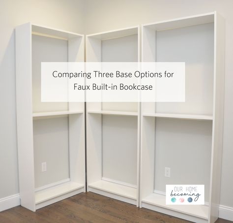 Corner Built In, Unfinished Kitchen Cabinets, Ikea Built In, Cabinet Trim, Ikea Billy Bookcase Hack, Bookcase Diy, Ikea Kitchen Cabinets, Stock Cabinets, Ikea Billy Bookcase