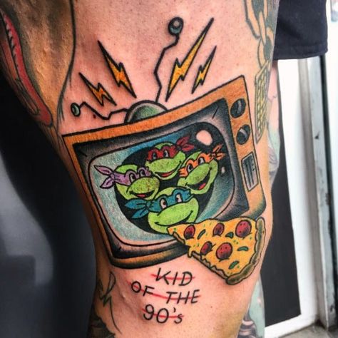 Teenage Ninja Turtles Tattoo, Ninja Turtles Tattoo Design, Ninja Turtle Tattoos Ideas, Made In The 90s Tattoo, Ninja Turtles Tattoo Ideas, Traditional Turtle Tattoo, Teenage Mutant Ninja Turtles Tattoo, 90s Baby Tattoo, Ninja Turtles Tattoo