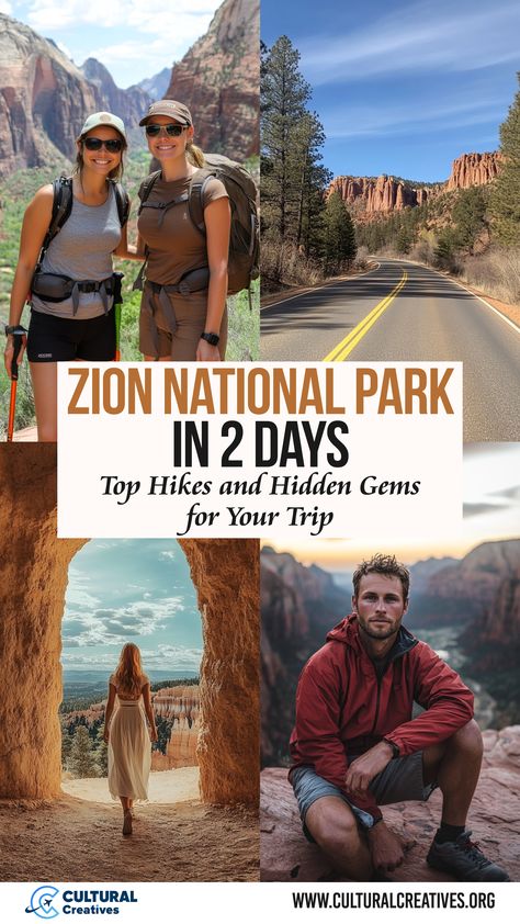 Collage featuring scenic landscapes, hikers exploring Zion National Park, and serene natural settings, illustrating Zion National Park in 2 Days: Top Hikes and Hidden Gems for Your Trip. Map Of Zion National Park, Hiking Zion National Park, Things To Do In Zion National Park, Zion National Park 1 Day Itinerary, National Parks Picture Ideas, Zion National Park Itinerary, Mt Zion National Park, Zions National Park, The Narrows Zion National Park