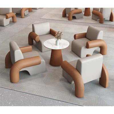 The table is made of rock plate table top + metal base， dignified and elegant, exquisite craftsmanship. | Orren Ellis Light luxury modern style table and chair set Brown 29.5 x 27.5 x 27.5 in | C110902914_1711563768_1711563770_1711563771 | Wayfair Canada Luxury Dining Chair, Modern Reception, Brown Chair, Plans House, Luxury Marble, Vintage Dining Chairs, Reception Chair, Table And Chair, Leisure Chair