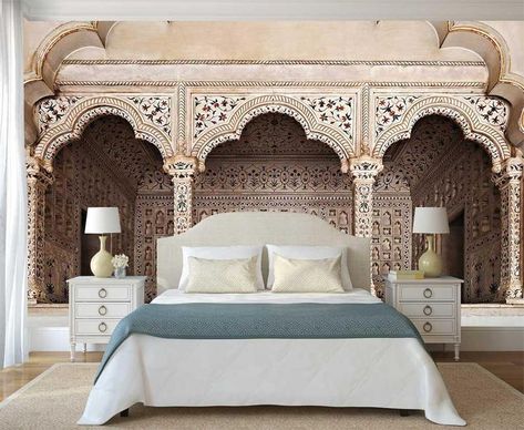 Wall Arches, Moroccan Bedroom, Moroccan Wall, House Makeover, Moroccan Interiors, Door Murals, Moroccan Decor, Wallpaper Wall, Stick Wallpaper