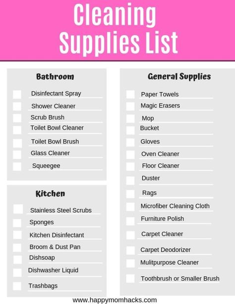 Household Cleaning Tips, Cleaning Supplies Checklist, Free Printable Cleaning, Cleaning Supplies List, Essentials Checklist, Deep Cleaning Hacks, House Cleaning Checklist, Cleaning List, Kitchen Cleaning Supplies