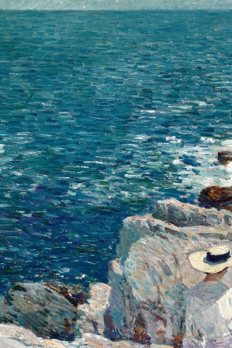 Childe Hassam <The South Ledges, Appledore (1913)> #hassam #art #paintings #smallgifts #classical #elegance #aesthetic #notebooks #journals #diaries Famous Sea Paintings, Classic Art Paintings Famous Artists, Monet Art Aesthetic, Newsletter Aesthetic, Hassam Paintings, Monet Inspired Art, Classical Art Paintings, Oil Painting Famous, Calm Person