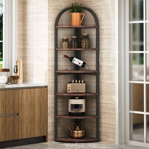 6 Tier/7 Tier Corner Shelf, Tall Corner Bookshelf, Freestanding Display Book Shelf - Bed Bath & Beyond - 34530242 Bookshelves For Small Spaces, Rustic Plant Stand, Corner Shelf Unit, Corner Bookshelf, House Planning, Small Bookshelf, Corner Bookshelves, Corner Shelf, Corner Shelves