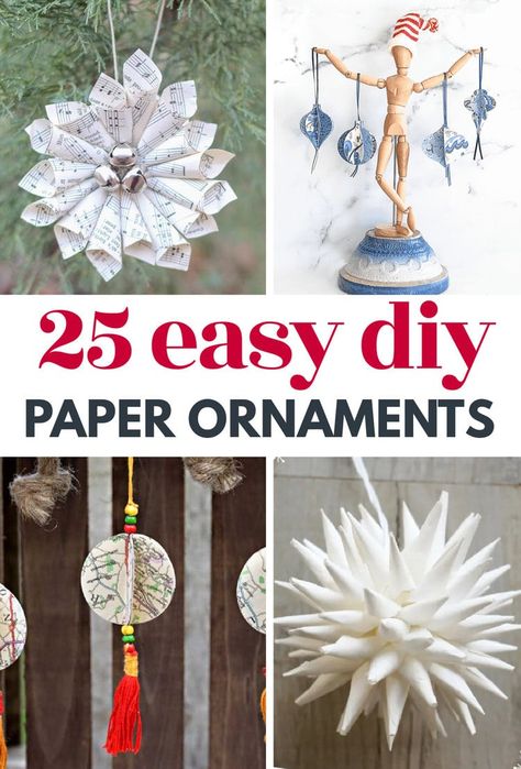 Diy Christmas Tree Decorations Homemade Ornaments Paper Stars, Diy Winter Ornaments, Make Paper Ornaments, Rolled Paper Ornaments, Diy Paper Pinecone Ornaments, Paper Diy Ornaments, Polish Star Ornament Diy, Home Made Paper Christmas Ornaments, Easy Diy Paper Ornaments