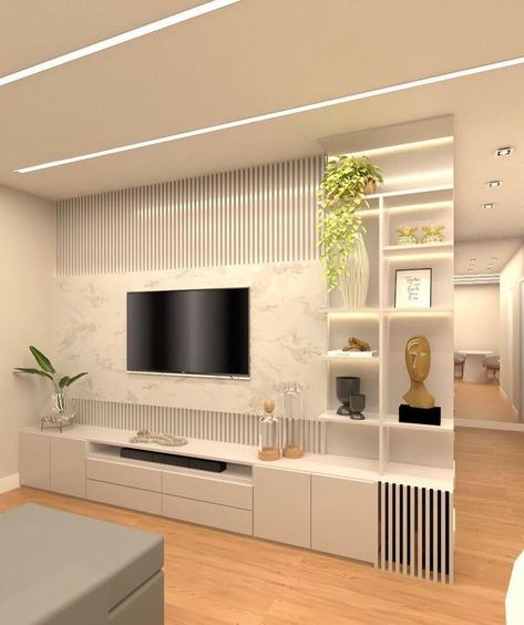 Simple Tv Unit Design Modern Living, Hall Interior Design Living, Ruang Tv, Modern Tv Unit Designs, Home Idea, Living Room Wall Units, Tv Unit Interior Design, Elegant Living Room Decor, Wall Tv Unit Design