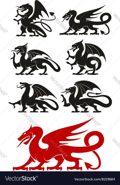 Black And Red Icons, Medieval Symbols, Dragon Medieval, Medieval Pattern, Heraldry Design, Medieval Decor, Medieval Dragon, Dragon Icon, Red Icons