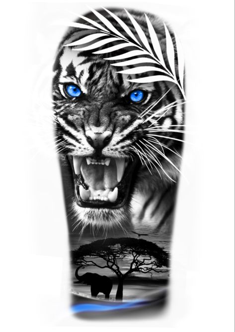 #safari #tattoo #tattooideas #design #tattoodesign Safari Theme Tattoo, Animal Theme Tattoo, Safari Tattoo Design, Jungle Theme Tattoo Sleeve, Jungle Theme Tattoo, Safari Tattoo, Escobar Tattoo, Tattoo Lions, Animal Tatoos