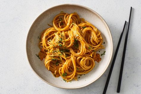 Gochujang Buttered Noodles, Jicama Fruit, Buttery Noodles, Buttered Noodles Recipe, Gochujang Sauce, Whole Roasted Chicken, Buttered Noodles, Ricotta Pasta, Fried Shallots