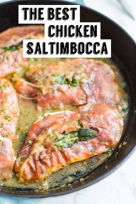 Easy Chicken Saltimbocca- this is my take on traditional saltimbocca. This chicken is covered in fresh sage and prosciutto and takes just 25 minutes to make! Chicken Saltimbocca Recipe, Chicken With Prosciutto, Saltimbocca Recipe, Prosciutto Recipes, Chicken Saltimbocca, Top Chicken Recipes, Fresh Sage, Chicken Dishes Recipes, Poultry Recipes