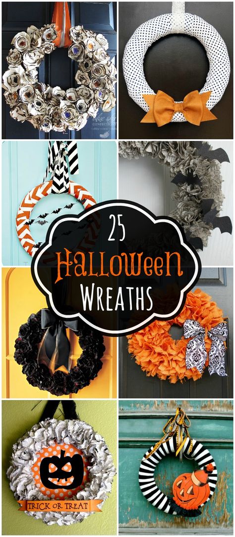 A collection of 25 Halloween wreaths to inspire you for your Halloween decor! { lilluna.com } Wreaths Halloween, Halloween Decor Diy, Hallowen Ideas, Spooky Black, Carte Halloween, Diy Halloween Decor, Adornos Halloween, Halloween Wreaths, Theme Halloween