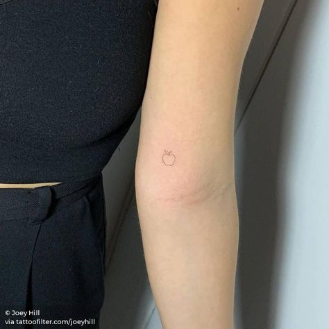 Dainty Teacher Tattoos, Mini Apple Tattoo, Tiny Teacher Tattoo, Small Apple Tattoo Ideas, Dainty Inner Arm Tattoo, Dainty Apple Tattoo, Minimalist Apple Tattoo, Small Inner Elbow Tattoo, Cute Apple Tattoo