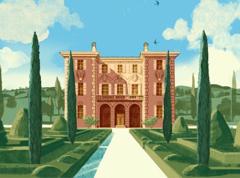 Hotel Illustration Building, Mansion Illustration, Villa Illustration, Mansion Painting, Hotel Illustration, English Mansion, Urban Design Architecture, Sea Illustration, Building Illustration