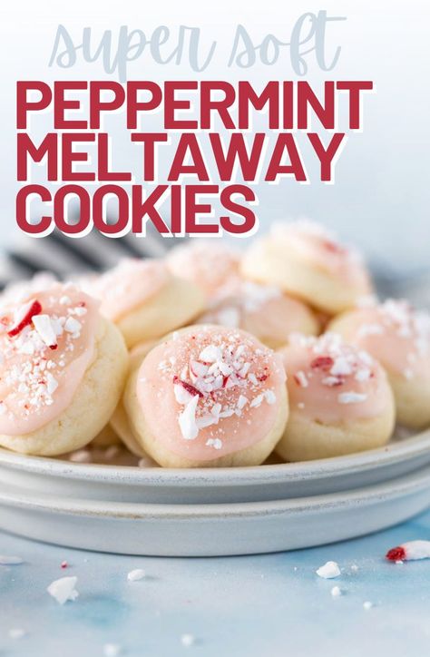 Peppermint Meltaways Melted Peppermint Ideas, Cooking With Karli Peppermint Meltaways, Peppermint Snowball Cookies Recipe, Sugar Cookie Peppermint, Christmas Cookies Recipes Peppermint, Peppermint Meltaways Christmas Cookies, Dipped Madeline Cookies, Peppermint Butter Cookies, Peppermint Drop Cookies