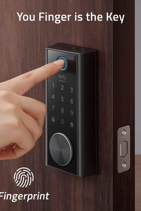 Worried you left the door unlocked? Need to let a dogsitter or housekeeper in while away? Tired of forgetting your keys or to lock your doors at night? This wifi integrated touch deadbolt solution is a go to for our family and provides peace of mind knowing we can control access to our home with the press of a finger or through the easy to use Eufy wireless app. Door Protection, Keyless Entry Door Locks, Fingerprint Scanner, Fingerprint Door Lock, Entry Door Locks, Digital Door Lock, Fingerprint Lock, Smart Door Locks, Smart Door